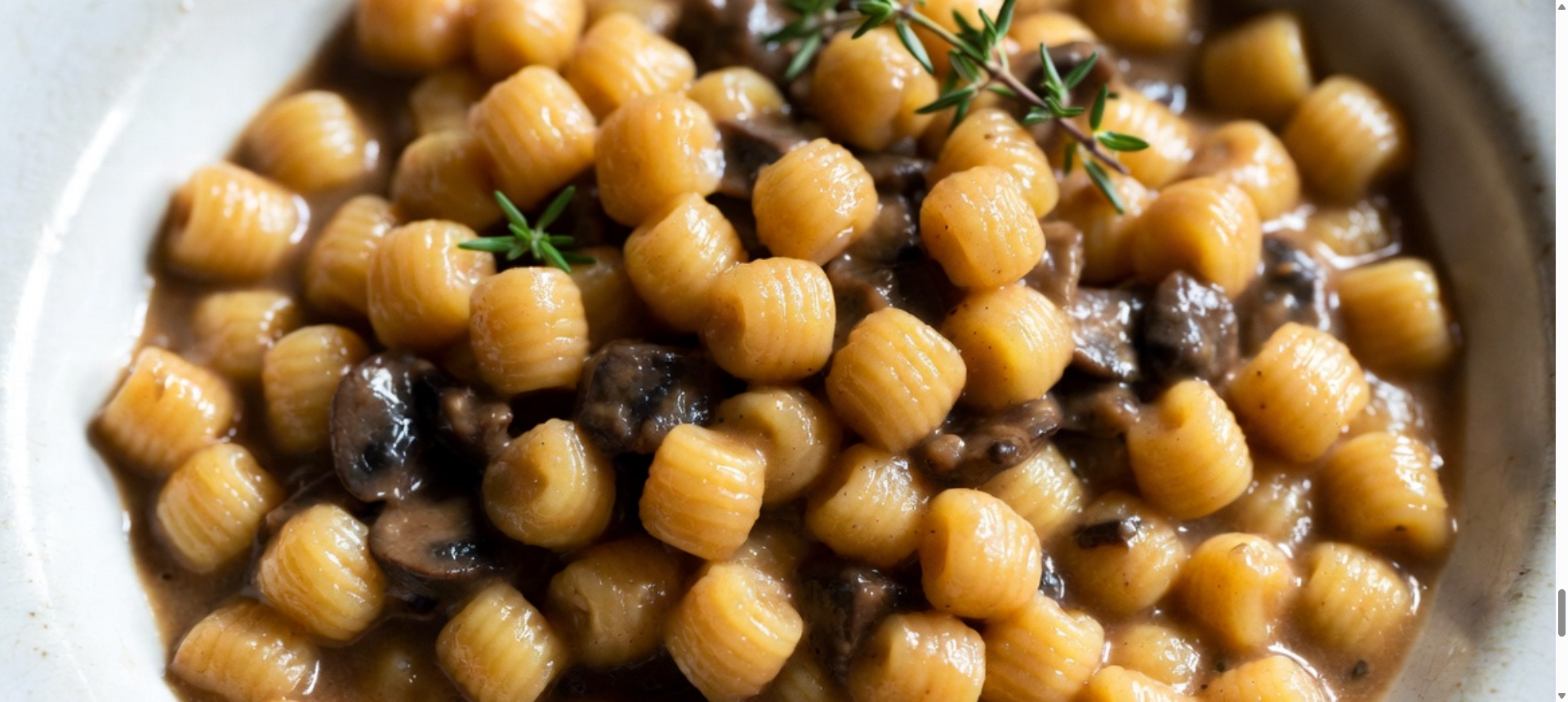 Njokci durum v smetanovi omaki z gobami in timijanom: sobotna večerja