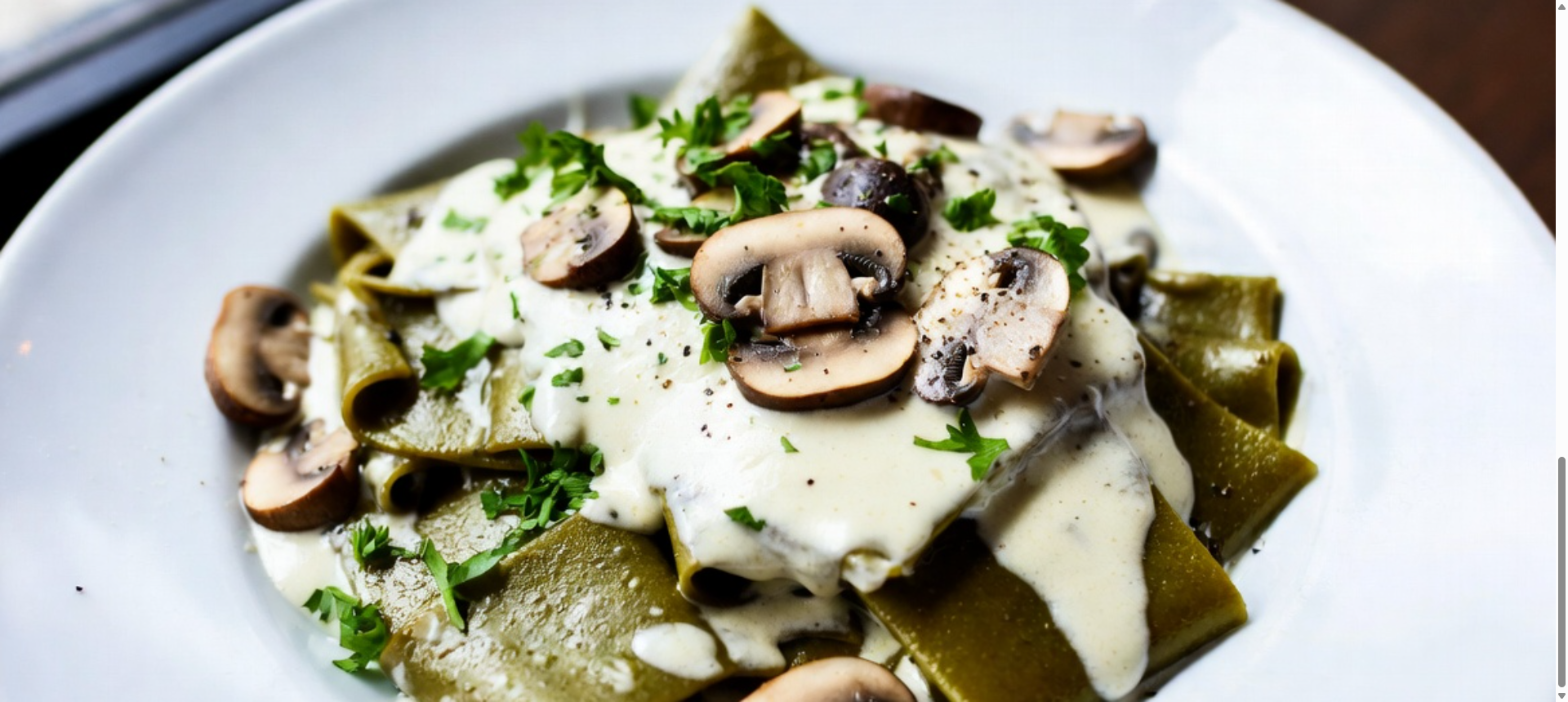 Široki rezanci iz blitve z omako iz bučk in mete: poletni recept