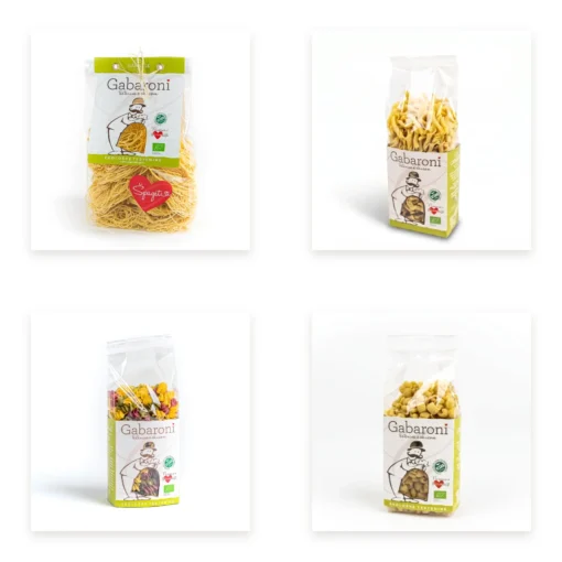 Poletni mix 4 kg – 4 vrste eko testenin Gabaroni (špageti, fuži, zmešančki, njokci)